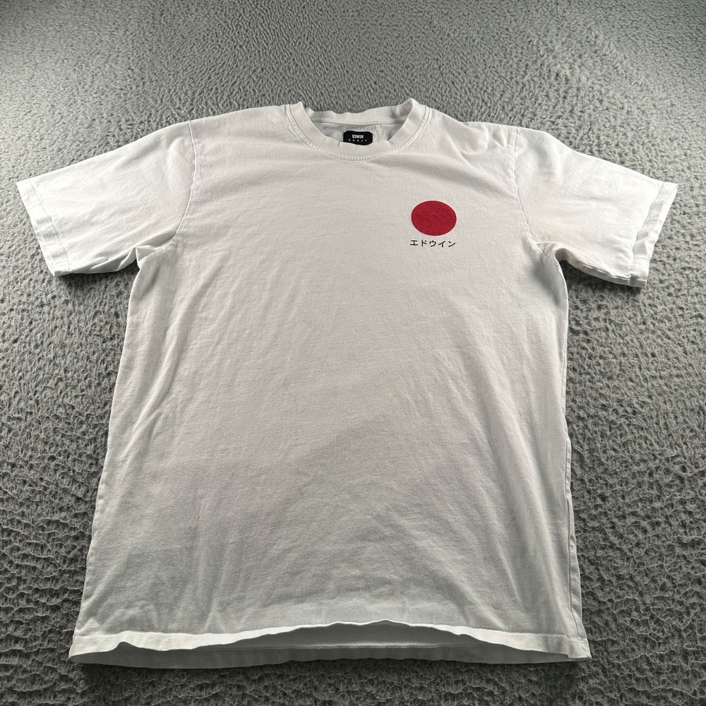 EDWIN‎ T-Shirt Mens M Japanese Sun Red Circle Logo White Cotton Short Sleeve
